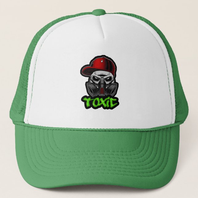 TOXIC - Urban Graffiti Art with Stylized Skull Trucker Hat (Front)