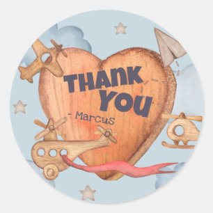 Toy Aeroplane Boy Birthday Thank You Classic Round Sticker