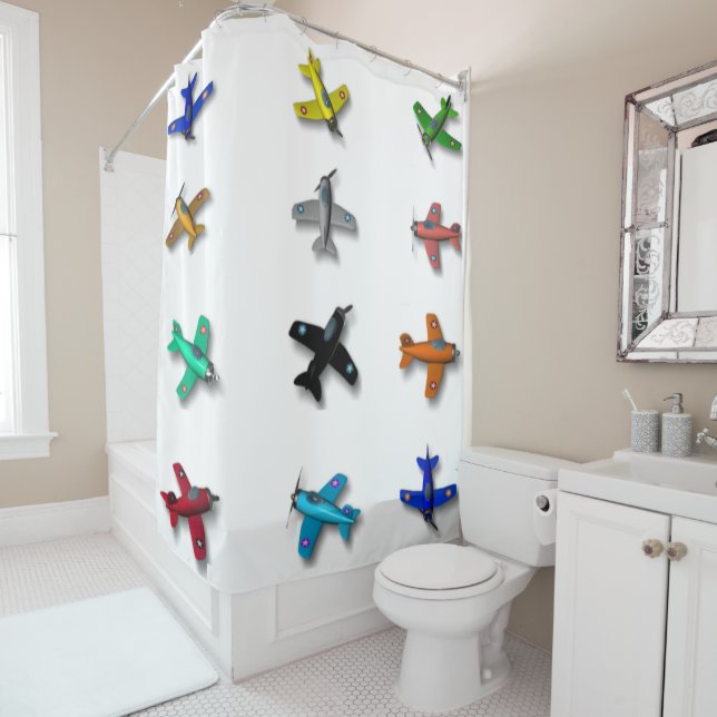 Toy Aeroplanes Shower Curtain (In Situ)