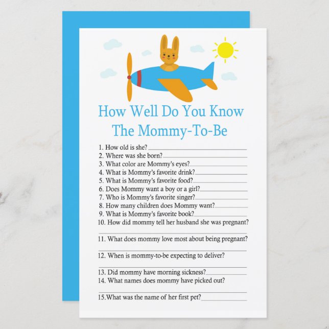 Toy aircraft How well do you know baby shower game (Front/Back)