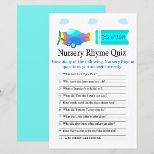 Toy Aircraft Nursery Rhyme Quiz baby shower game