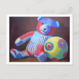 Toy bear with a ball postcard