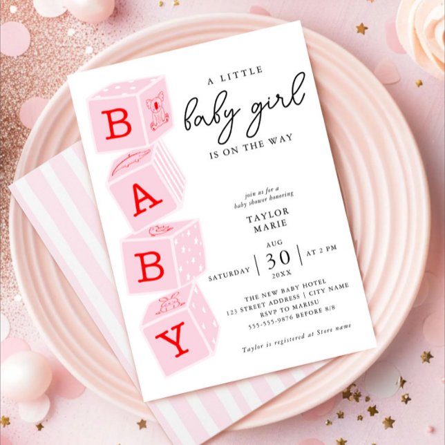 Toy Blocks | Girl Baby Shower Invitation Pink (Creator Uploaded)