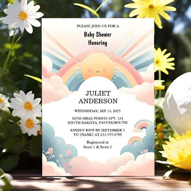 Toy Boy Pink Unique Sky Cloud Sunshine Baby Shower Invitation (Creator Uploaded)