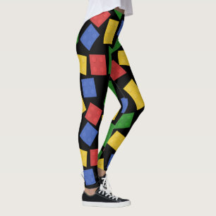 Toy Bricks Print Red, Yellow, Green, Blue, Black Leggings