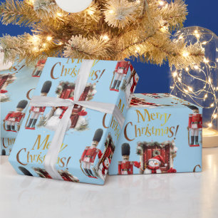 Toy British Soldier Bearskin hat and Snowman Wrapping Paper