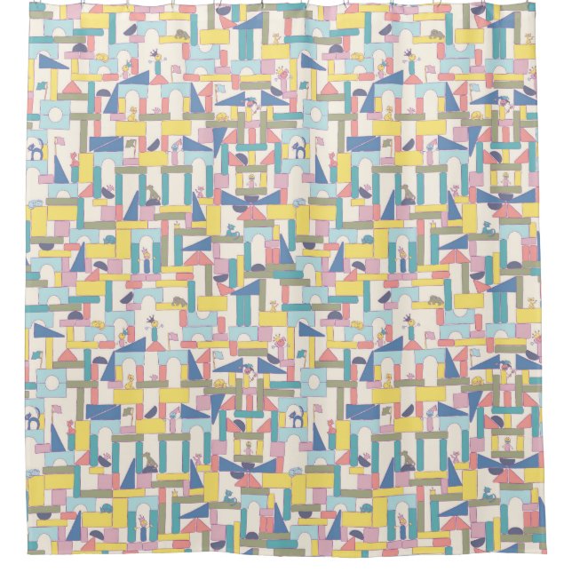 Toy building block people pets cats dogs shower curtain (Front)