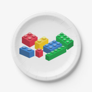 Toy building bricks colourful kids paper plate