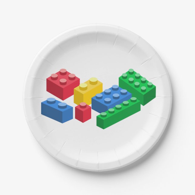 Toy building bricks colourful kids paper plate (Front)