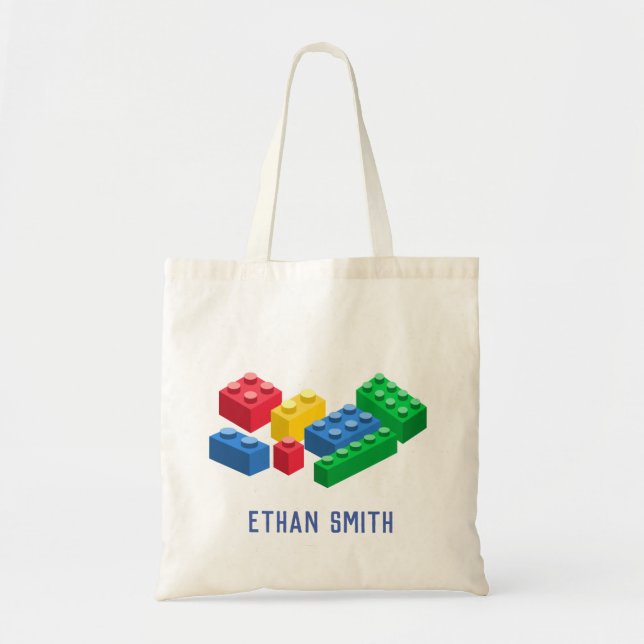 Toy building bricks colourful kids tote bag (Front)
