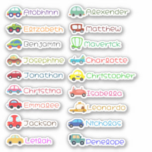 Toy Cars Custom Multiple Name Stickers
