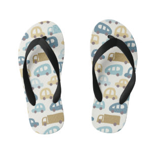 Toy Cars & Trucks Dusty Blue Beig Kid's Flip Flops