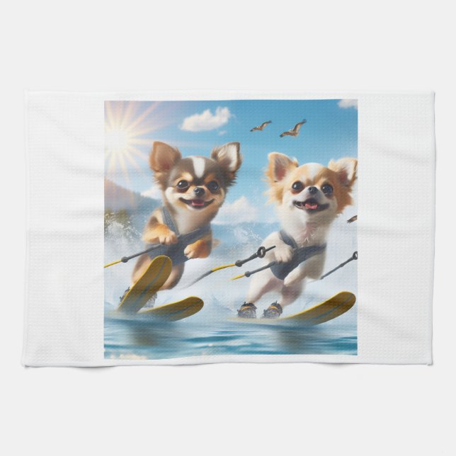 Toy dogs Waterskiing! Tea Towel (Horizontal)