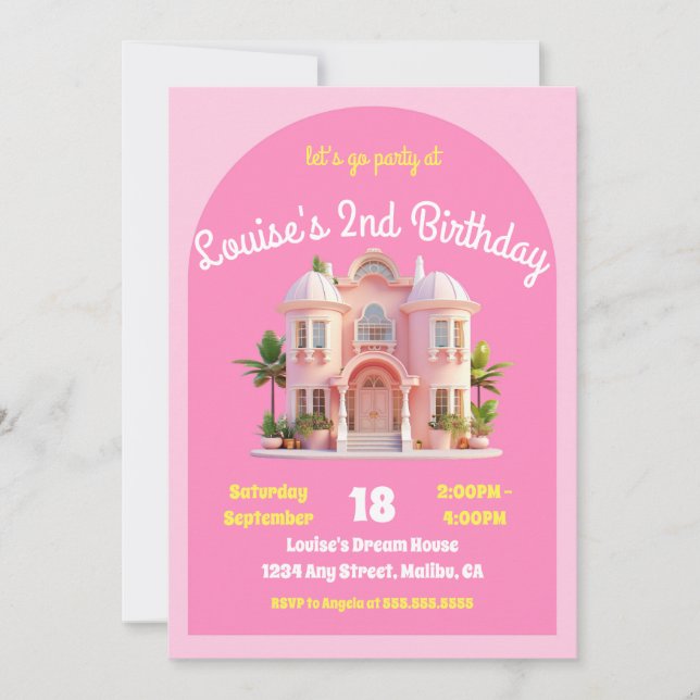 Toy Dream Doll House Pink Birthday Party Invitation (Front)
