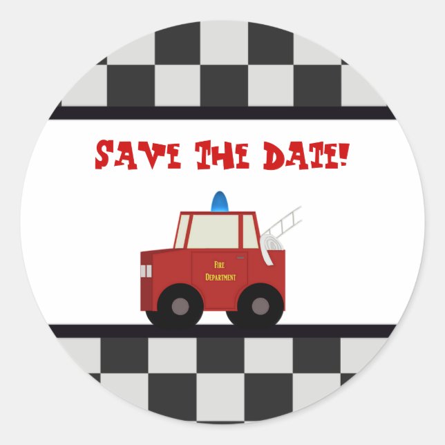 Toy Fire Truck Save The Date Stickers (Front)