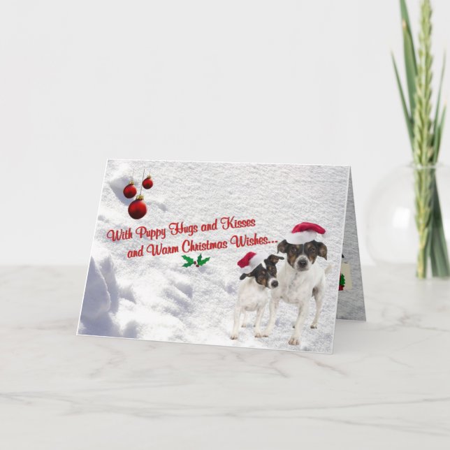 Toy Fox Terrier Christmas Snow Scene Greeting Card (Front)