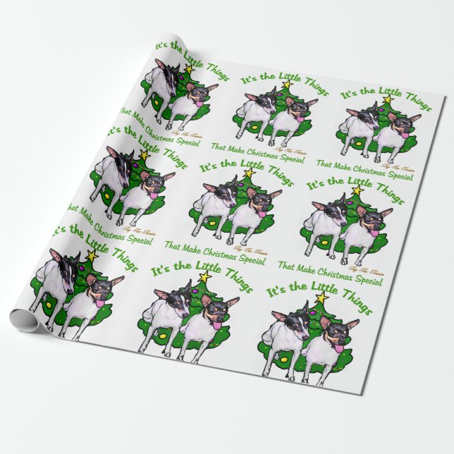 Toy Fox Terrier Christmas Wrapping Paper (Unrolled)