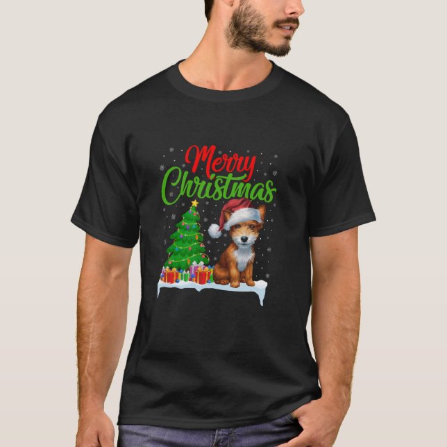 Toy Fox Terrier Dog Christmas Tree Lights Xmas Dog T-Shirt (Front)