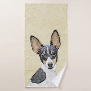 Toy Fox Terrier Painting - Cute Original Dog Art Bath Towel Set