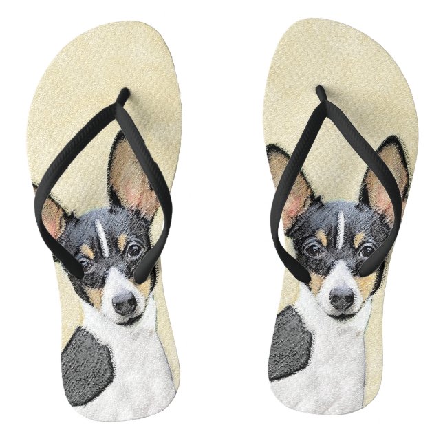 Toy Fox Terrier Painting - Cute Original Dog Art Flip Flops (Footbed)