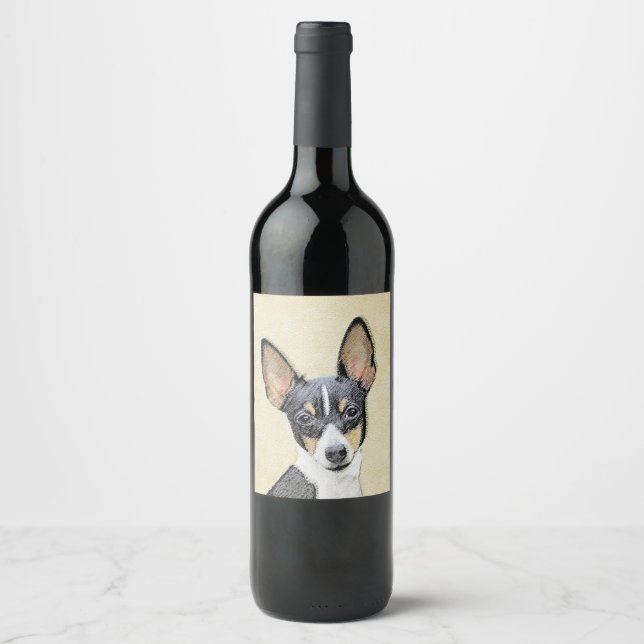 Toy Fox Terrier Painting - Cute Original Dog Art Wine Label (Front)