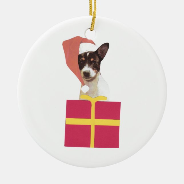 Toy Fox Terrier Santa Hat Ornament (Front)