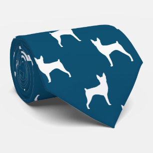 Toy Fox Terrier Silhouettes Pattern Blue and White Tie