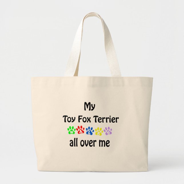 Toy Fox Terrier Walks Design Large Tote Bag (Front)