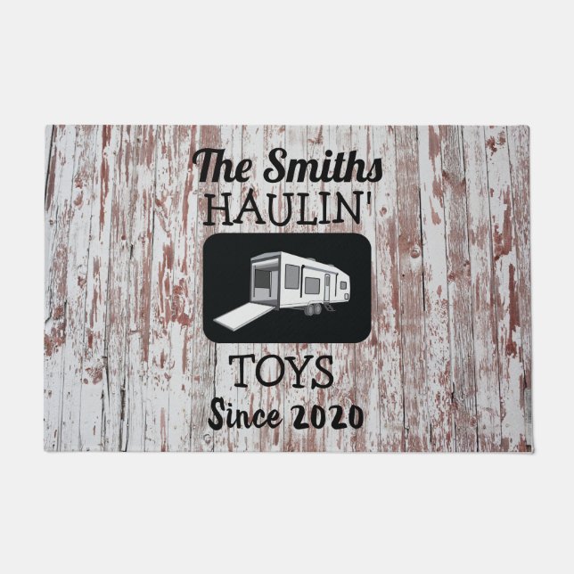 Toy Haulier Doormat with Barnwood Background (Front)