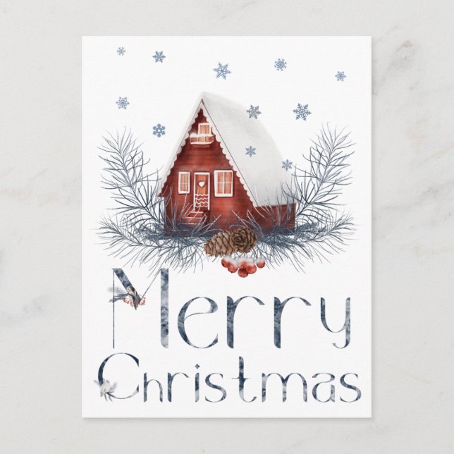 Toy House Or Log Cabin, Pine Cones, Berries Postcard (Front)