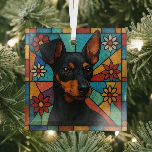 Toy Manchester Terrier Dog "Stained Glass" Glass Tree Decoration (Insitu)
