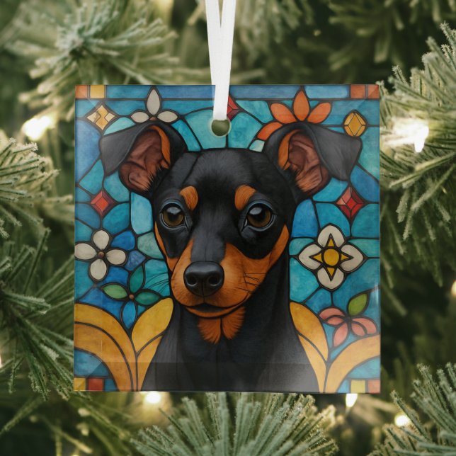 Toy Manchester Terrier Dog "Stained Glass" Glass Tree Decoration (Insitu)