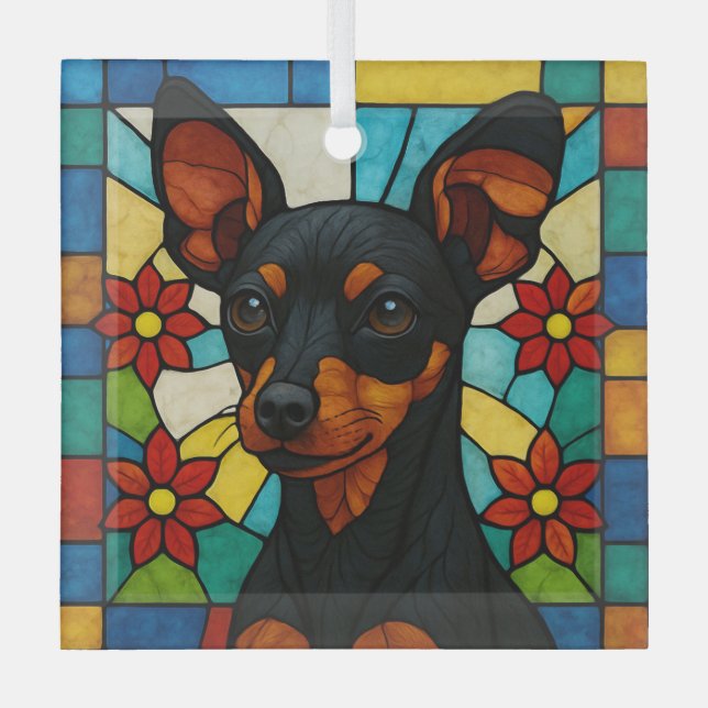 Toy Manchester Terrier Dog "Stained Glass" Glass Tree Decoration (Front)