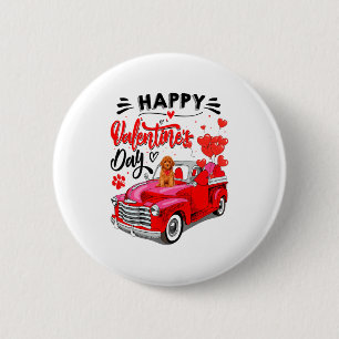 Toy Odle Heart Red Truck Happy Valentine Day Dog  6 Cm Round Badge