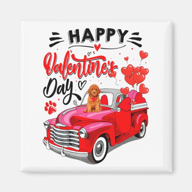 Toy Odle Heart Red Truck Happy Valentine Day Dog  Magnet (Front)