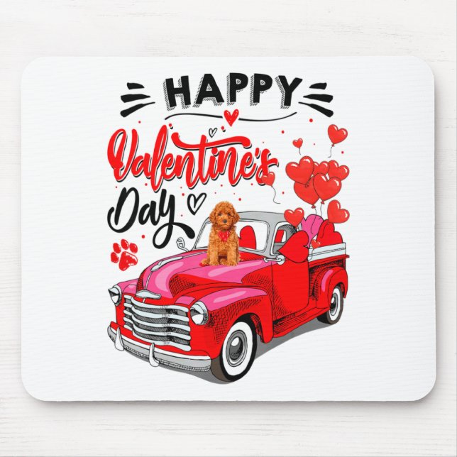 Toy Odle Heart Red Truck Happy Valentine Day Dog  Mouse Mat (Front)