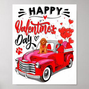 Toy Odle Heart Red Truck Happy Valentine Day Dog Poster