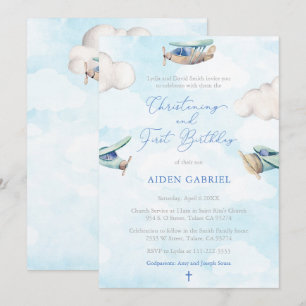 Toy Plane Boy Christening 1st Birthday Party Invitation