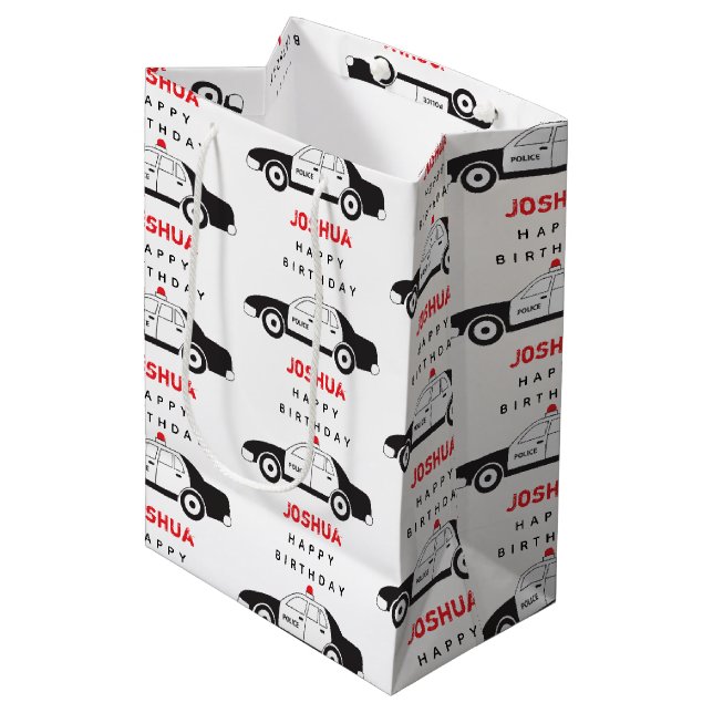 Toy Police Car Custom Name Kids Birthday  Medium Gift Bag (Front Angled)