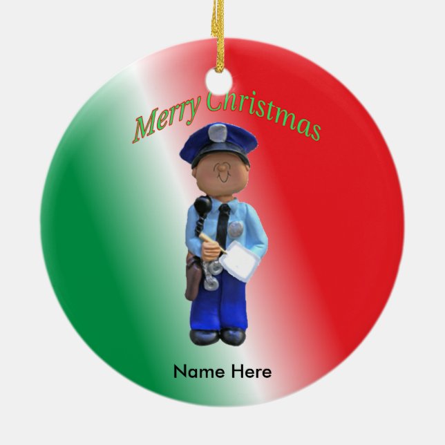 Toy Policeman Custom Christmas Ceramic Tree Decoration (Back)