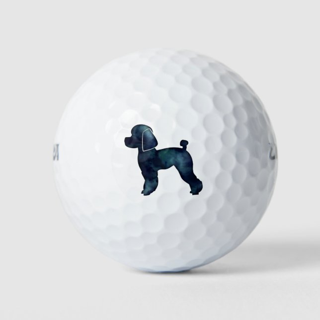 Toy Poodle Black Watercolor Silhouette Golf Balls (Front)