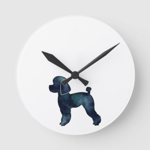 Toy Poodle Black Watercolor Silhouette Round Clock
