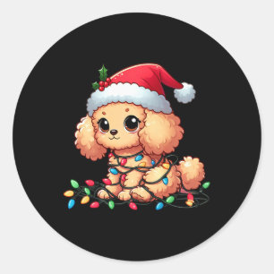 Toy Poodle Christmas Lights Dog Funny Xmas  Classic Round Sticker