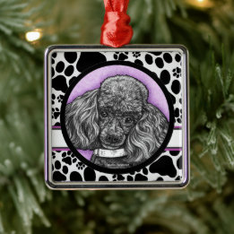 Toy Poodle dog art by Glenda Harlan Metal Tree Decoration