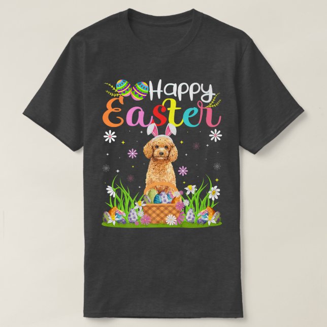 Toy Poodle Dog Bunny Egg Hunt Funny Toy Poodle Hap T-Shirt (Design Front)