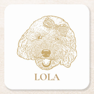 Toy Poodle Dog personalised Hand Drawing Square Paper Coaster