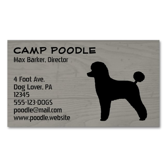 Toy Poodle Dog Silhouette Faux Wood Style Magnetic Business Card (Front)