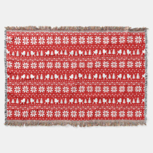 Toy Poodle Dog Silhouettes Christmas Holiday Red Throw Blanket