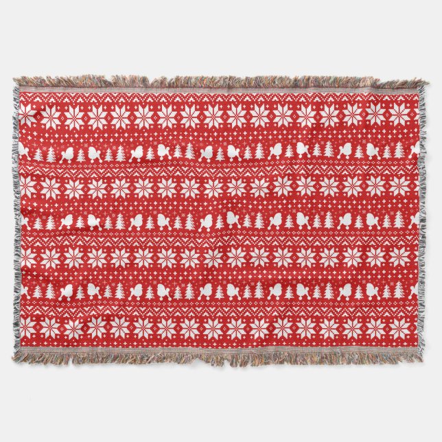 Toy Poodle Dog Silhouettes Christmas Holiday Red Throw Blanket (Front)