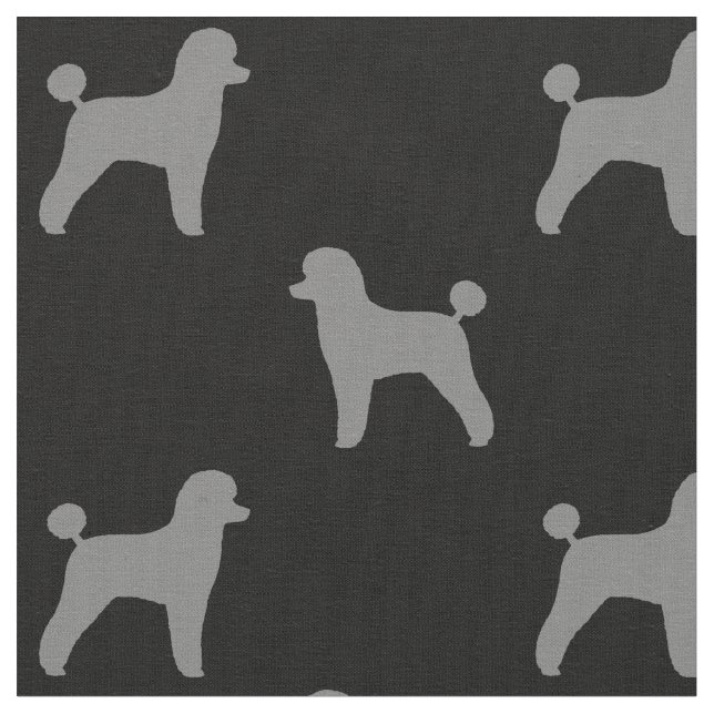 Toy Poodle Dog Silhouettes Pattern Grey and Black Fabric (Close Up)